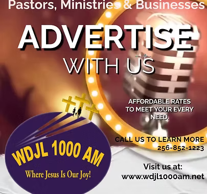 Advertisement for WDJL 1000 AM radio station. It has text 