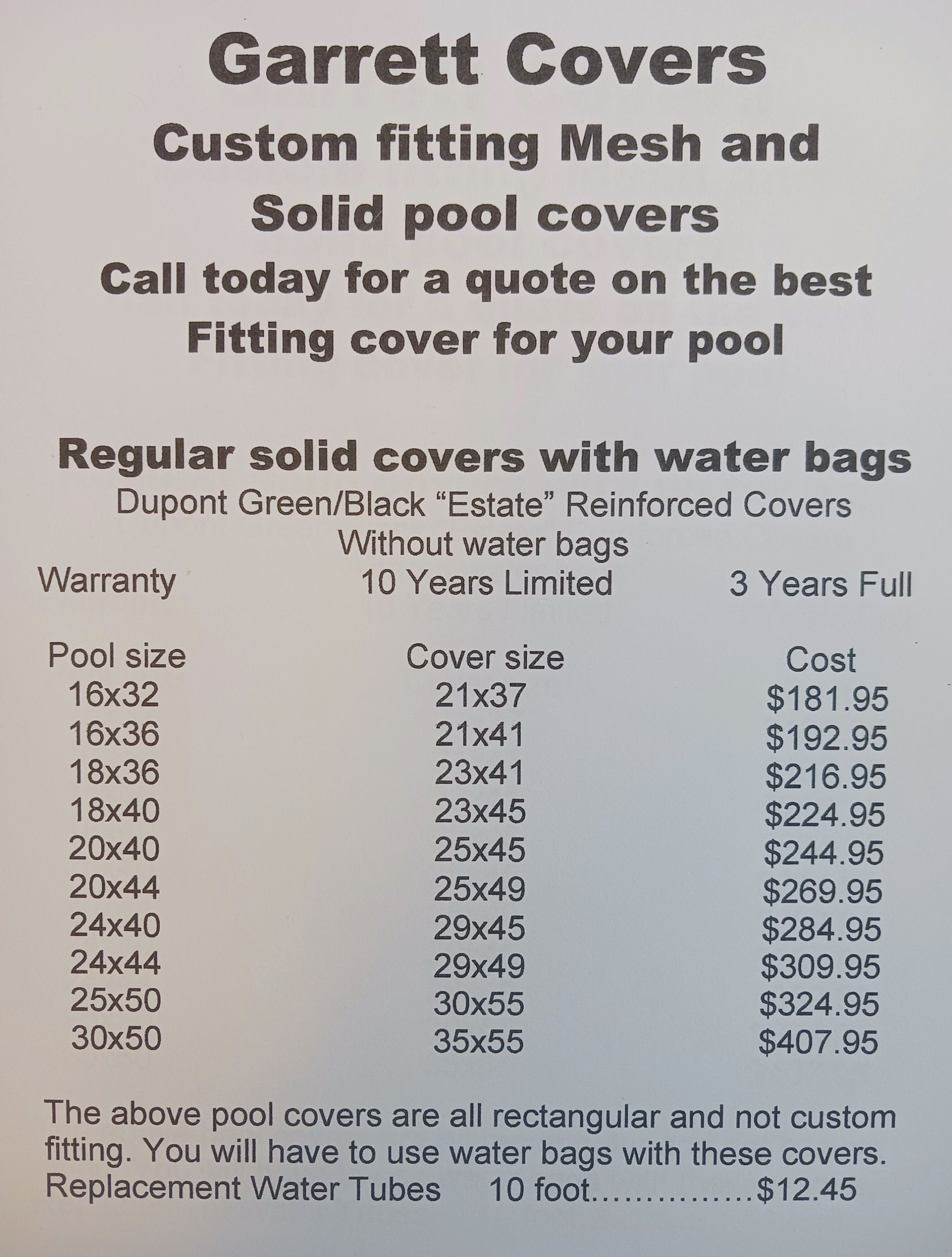 Garrett covers custom fitting mesh and solid pool covers call today for a quote on the best fitting cover for your pool