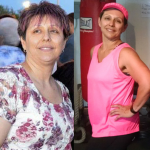 A woman in a floral shirt and a woman in a pink tank top