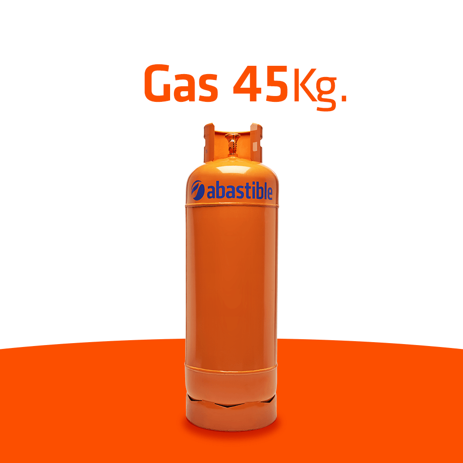 Un cilindro de gas naranja con la palabra gas escrita en él.