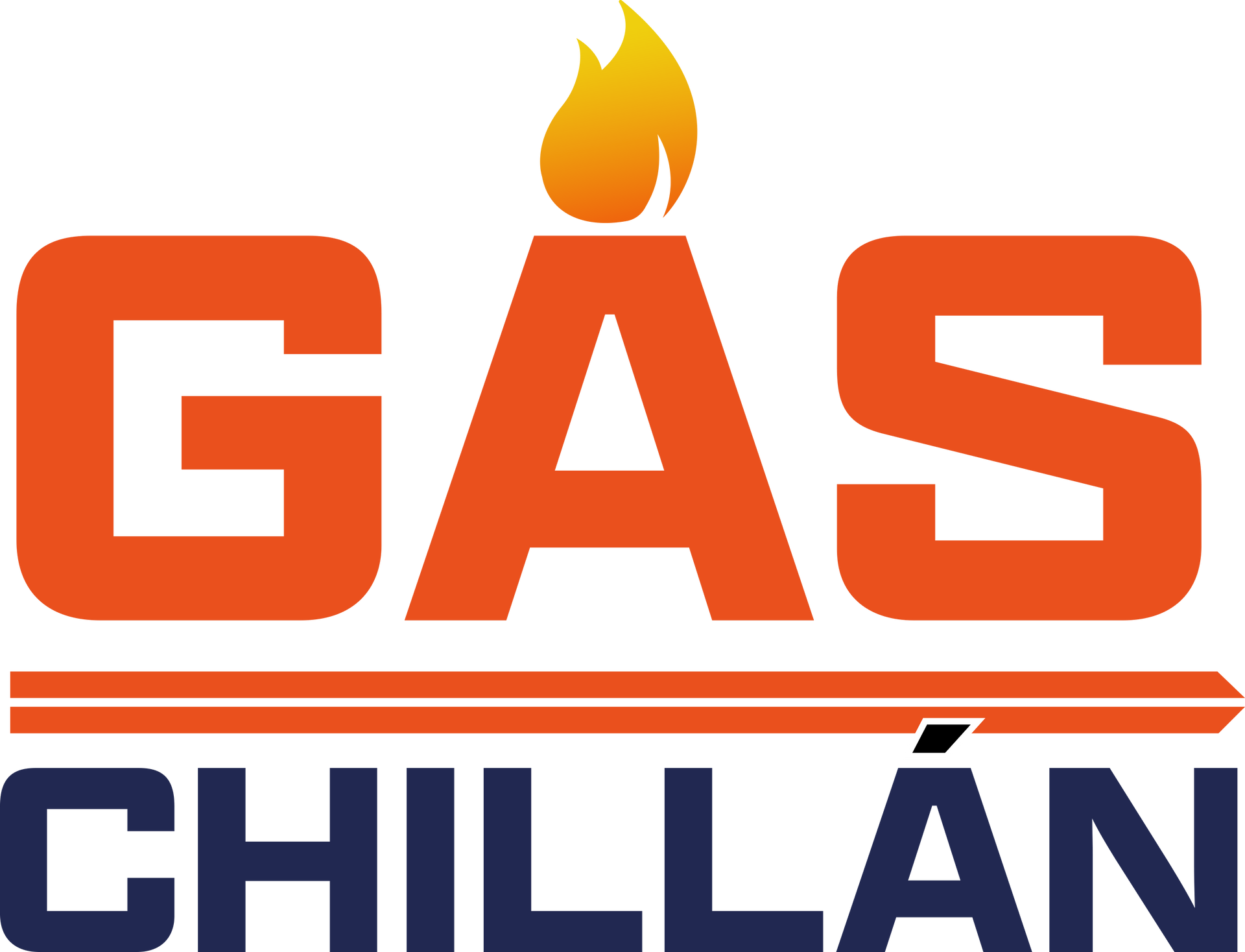 Un logotipo para Gas 2 Chillan con una llama y flechas.
