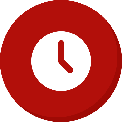 A red circle with a white clock inside of it