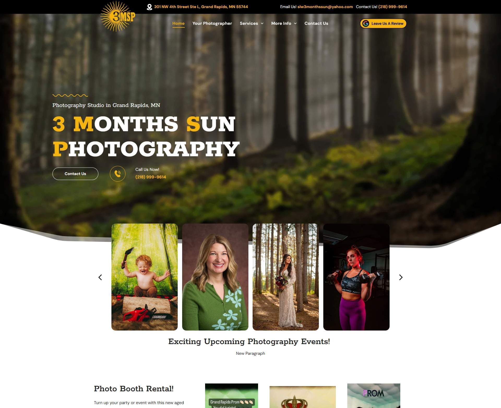 A screenshot of a website for 3 months sun photography
