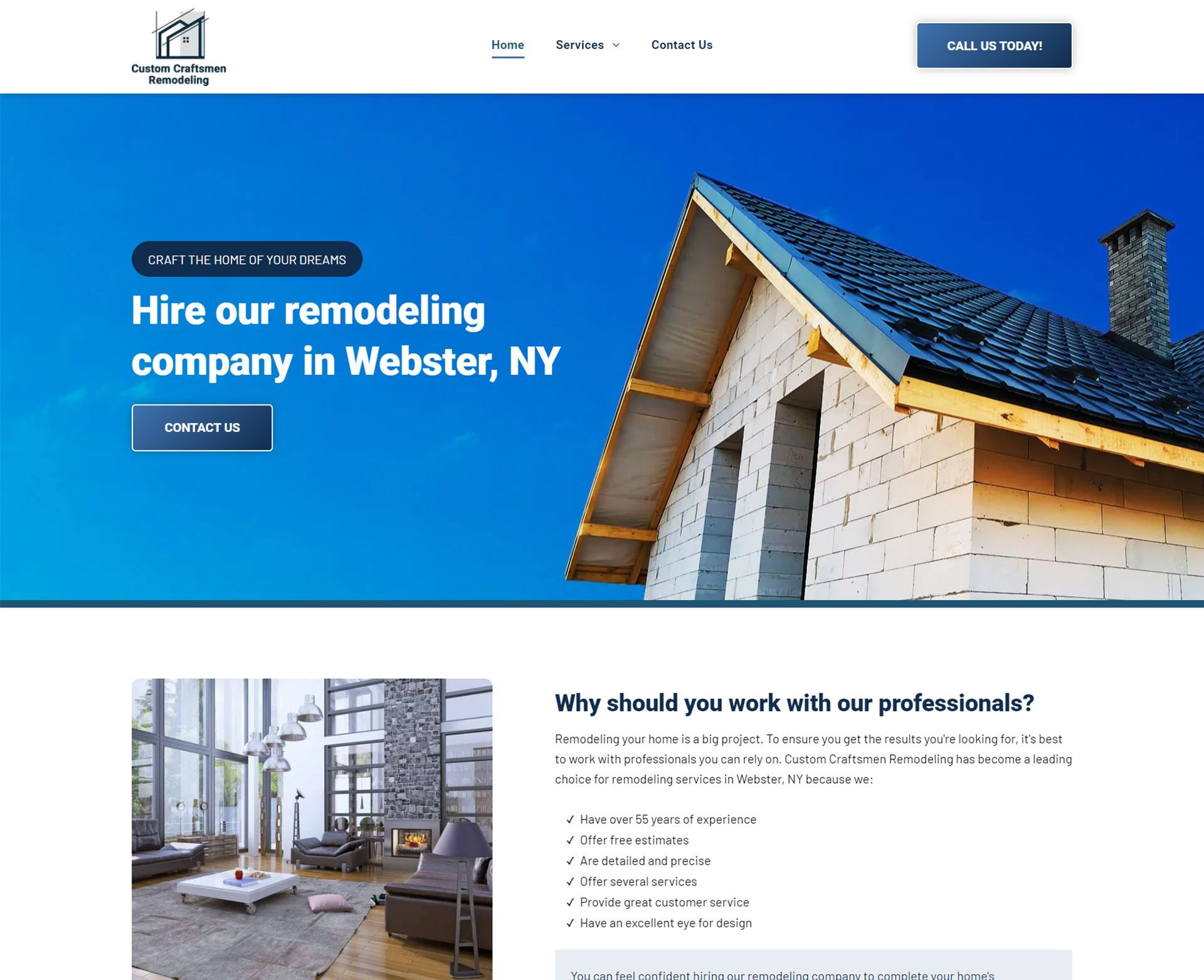 A website for a remodeling company in webster ny