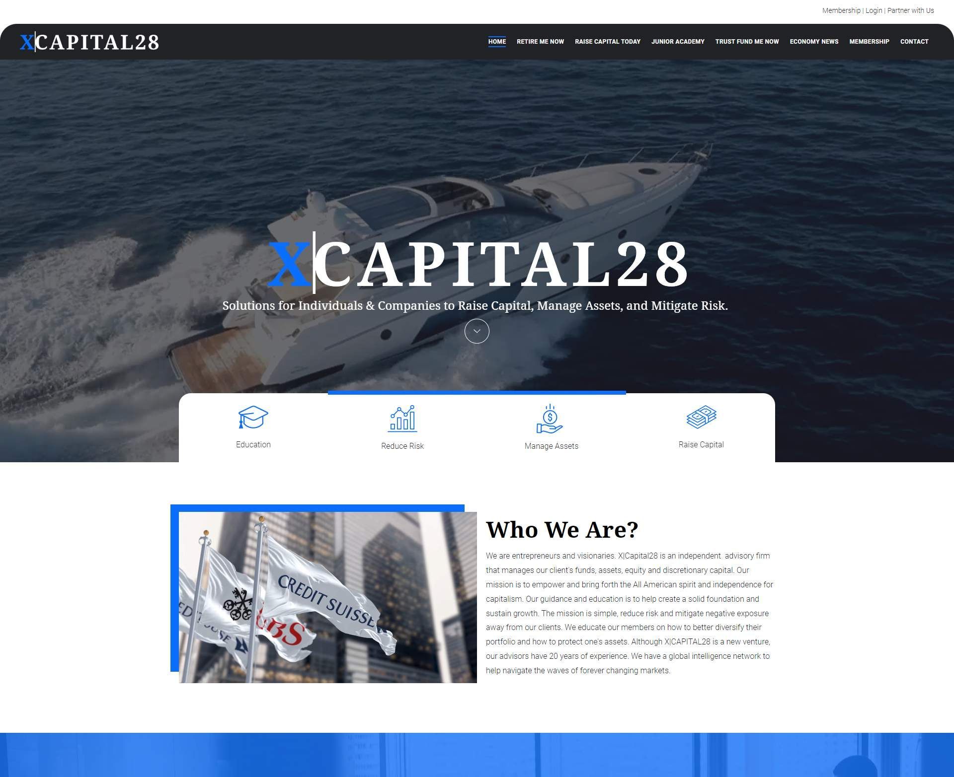 A website for capital 28 shows a boat in the ocean