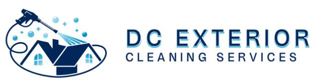 Logo of DC Exterior Cleaning Services: pressure washing a blue house.