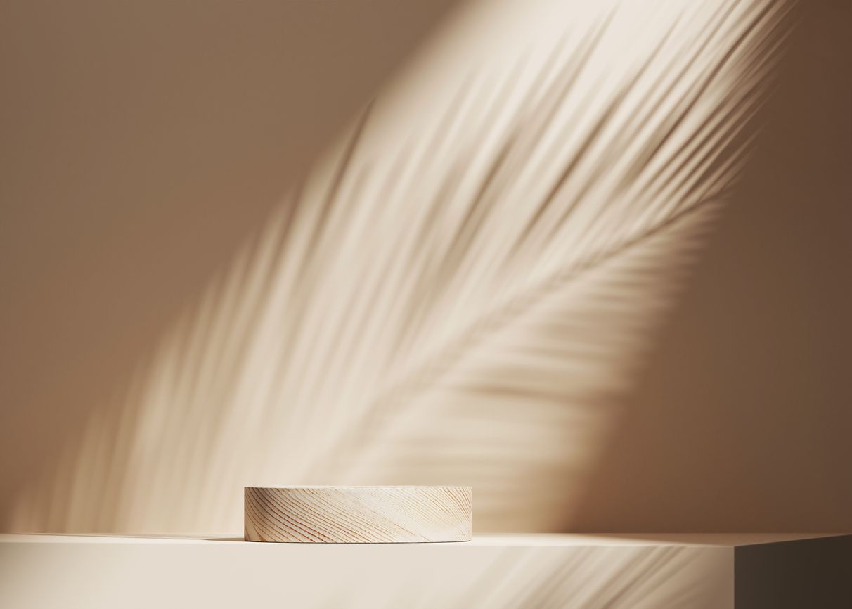A podium with a shadow of a palm leaf on it.