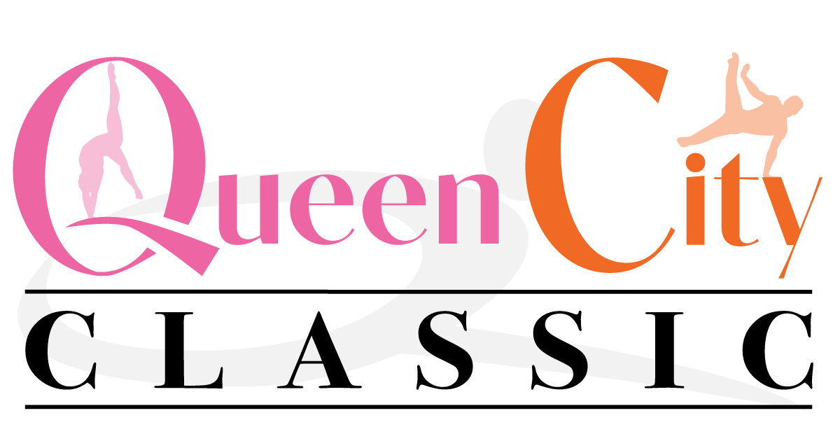 A pink and orange logo for queen city classic