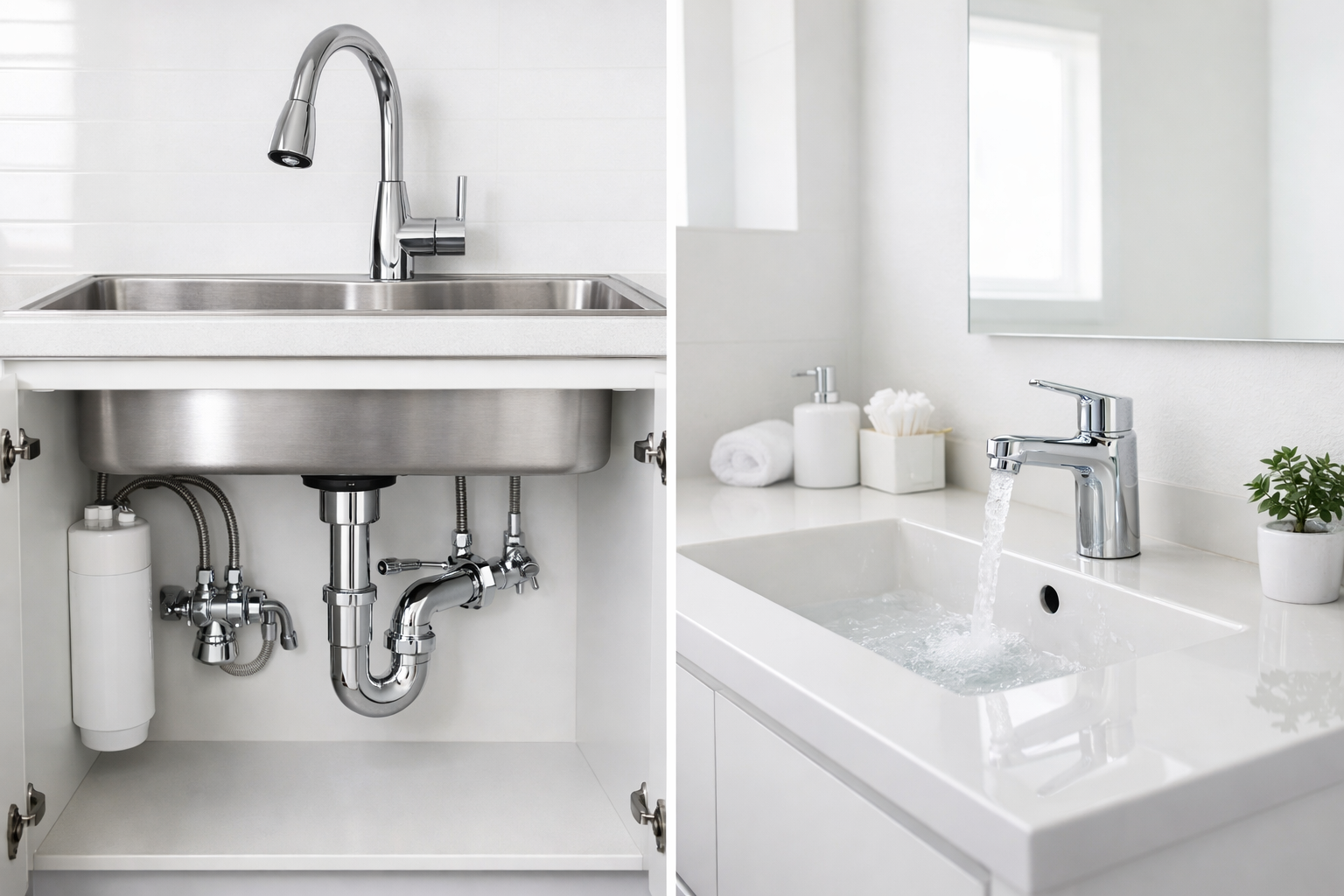 Person in gloves kneels, using a yellow device on tiled floor to test for something, possibly moisture. 