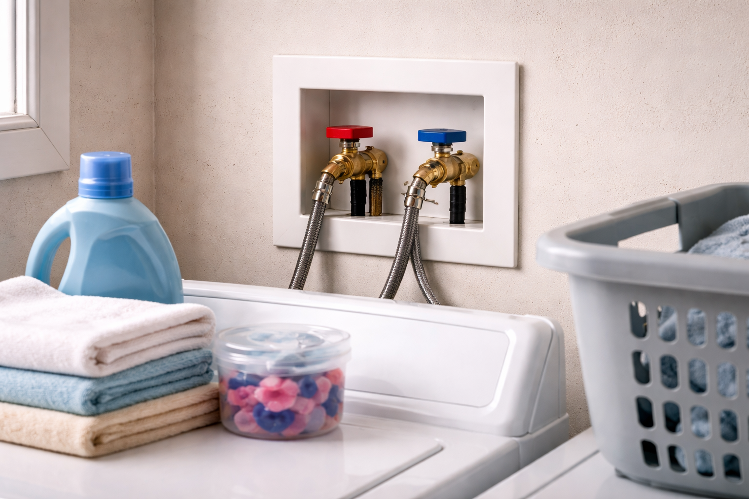 Outdoor water spigot with attached irrigation valve and wiring. Brown mulch in front.