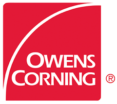 The owens corning logo is red and white