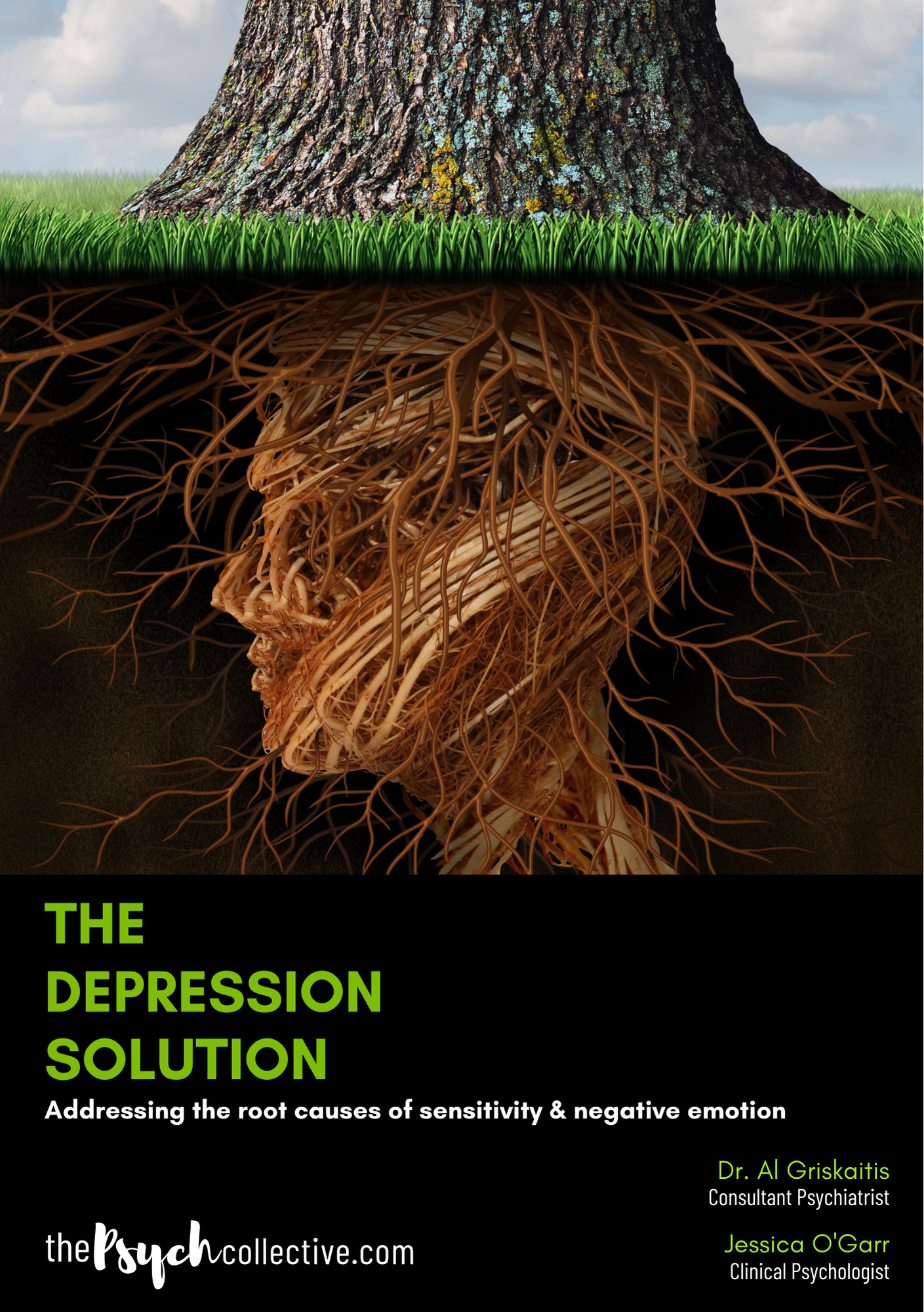 A poster for the depression solution shows a tree with roots coming out of it