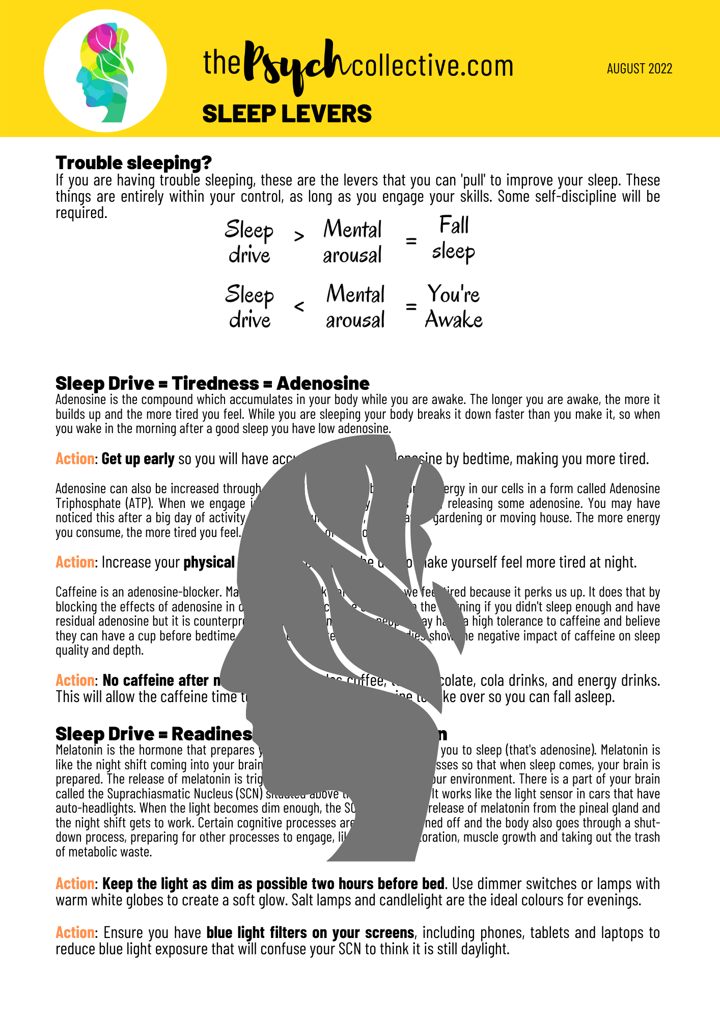 sleep lever handout from The Psych Collective