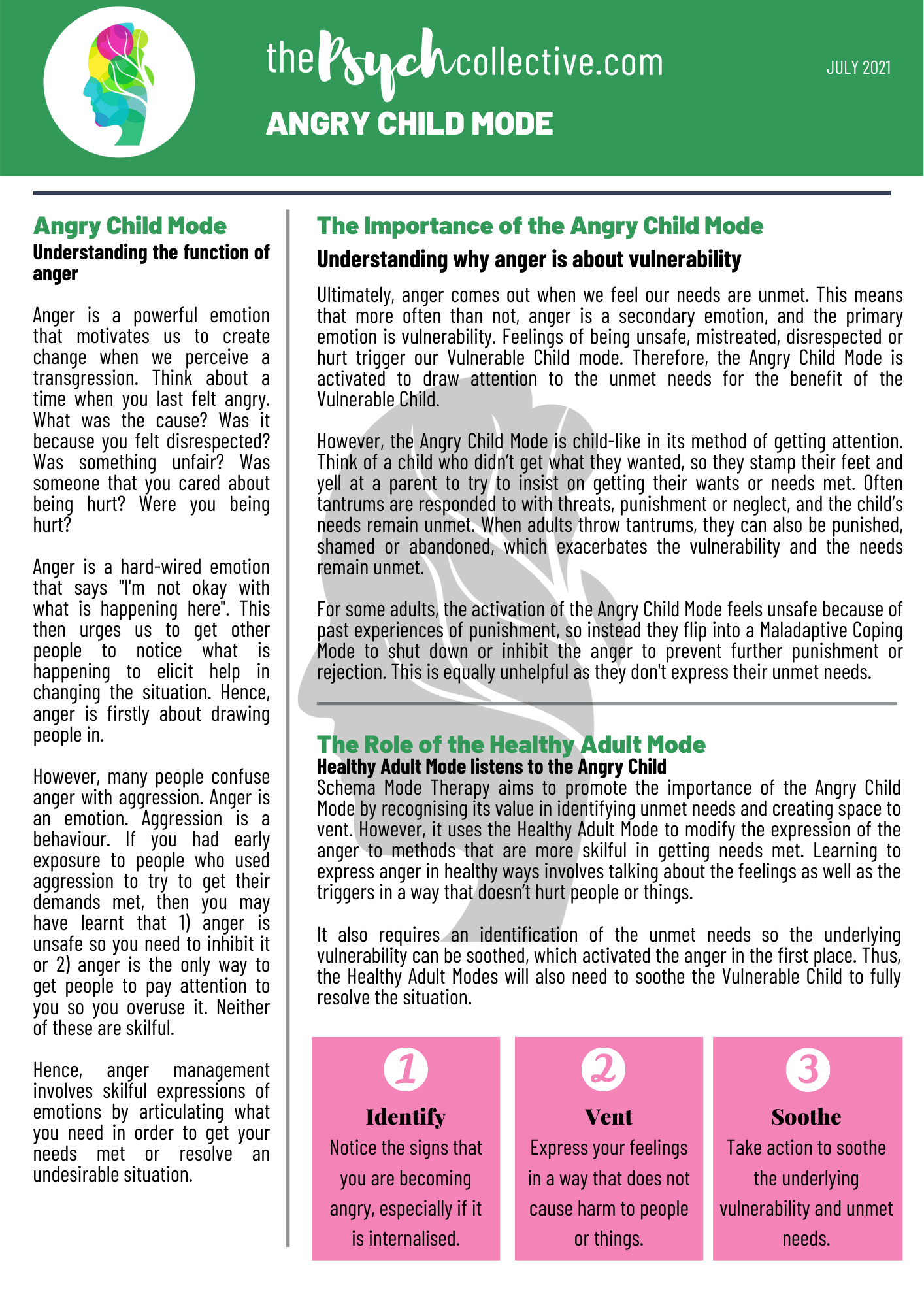 Angry Child Mode handout from The Psych Collective