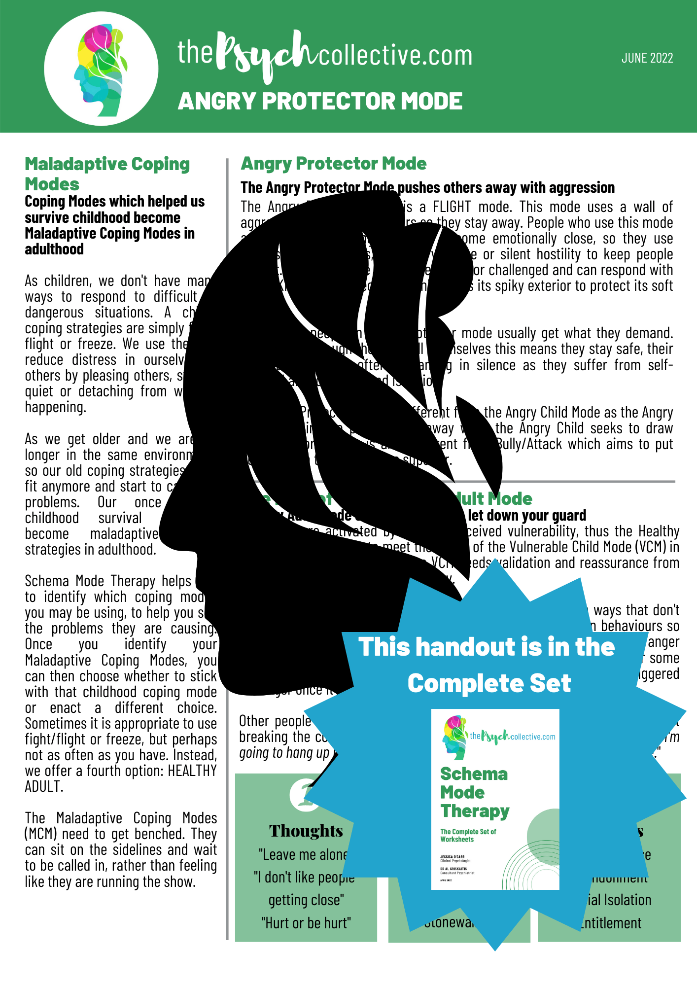 Angry Protector Mode - Schema Handout from The Psych Collective