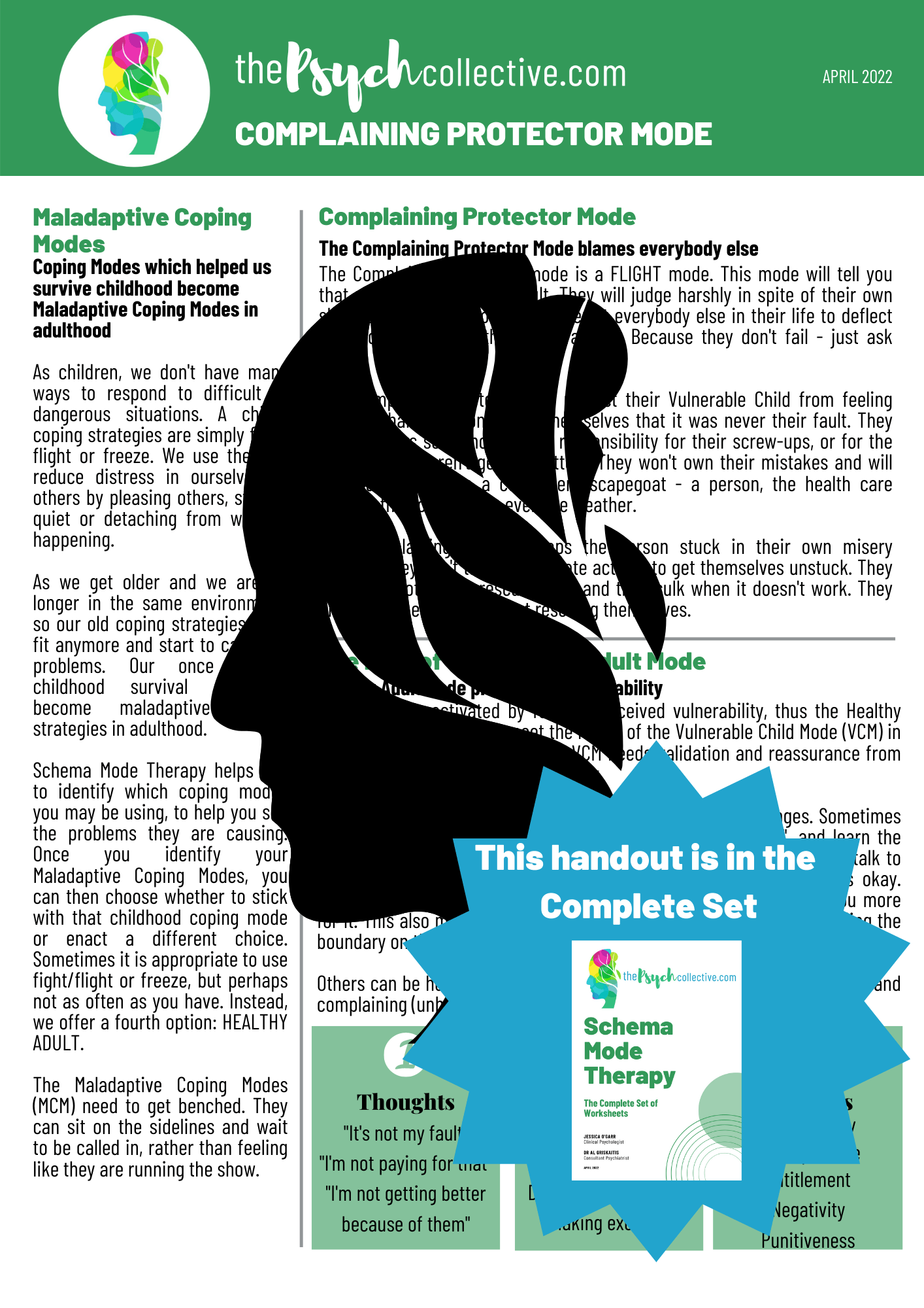 Complaining Protector Mode - Schema Handout from The Psych Collective