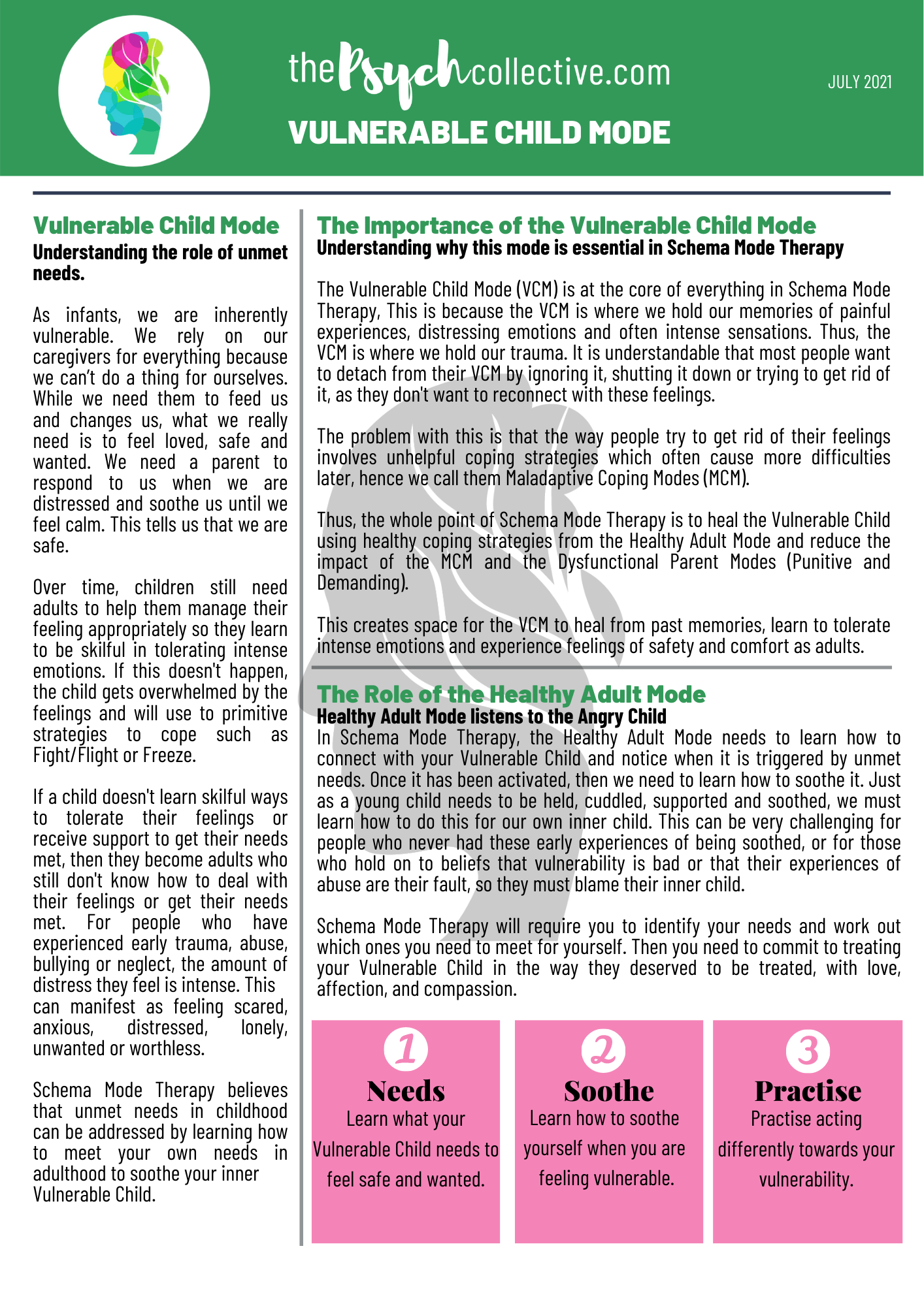 Vulnerable Child Mode handout from The Psych Collective