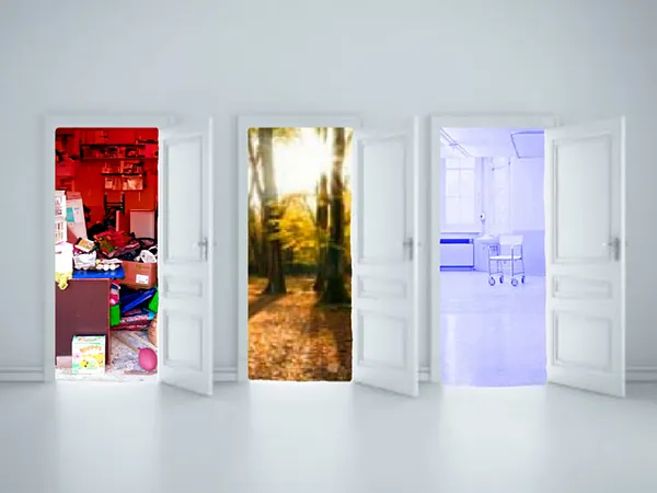 three doors are open to different rooms