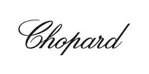 Ein schwarzweißes Logo für Chopard auf weißem Hintergrund.