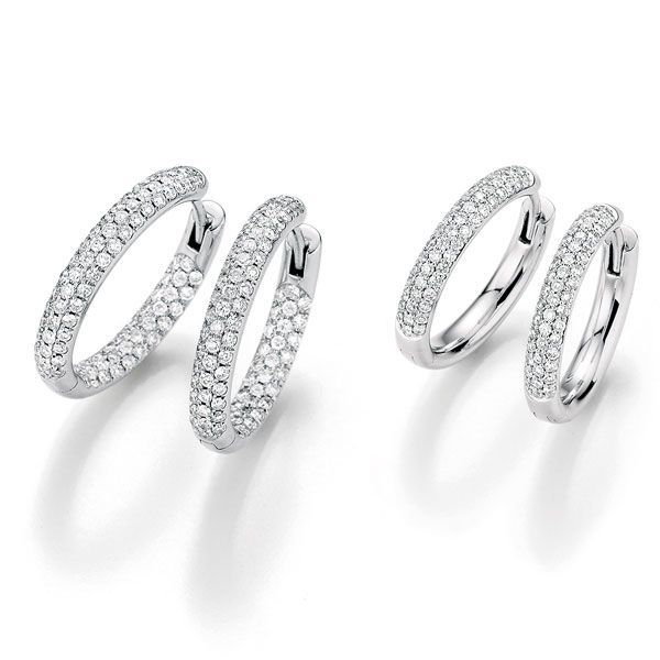 14 oder 18 Kt Weissgold Creolen mit weißem Diamantpavé