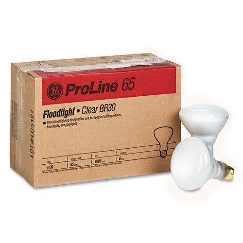 A box of proline 65 floodlight clear br30 bulbs