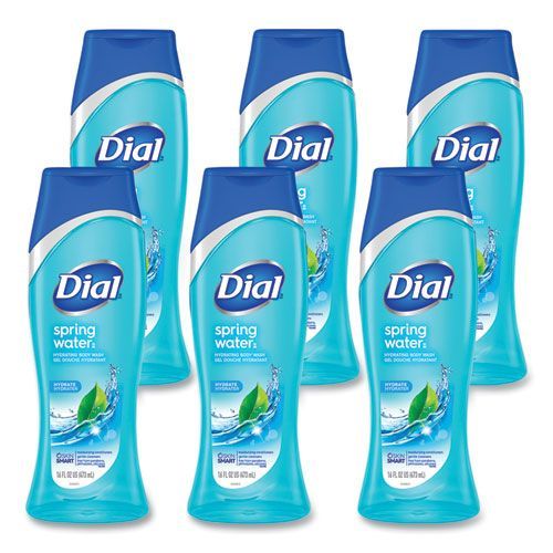 A pack of six bottles of dial spring water body wash.
