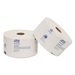 Two rolls of toilet paper are sitting next to each other on a white surface.