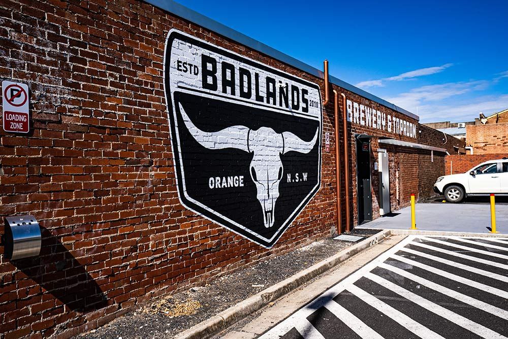 A Brick Wall with A Bull Skull Painted on It — Construction & Renovation Services in Dubbo, NSW