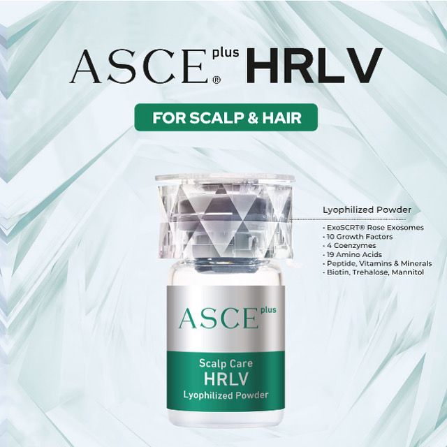 An advertisement for asce plus hrlv for scalp and hair