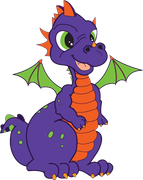 a purple and orange cartoon dragon with green wings