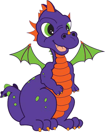 a purple and orange cartoon dragon with green wings