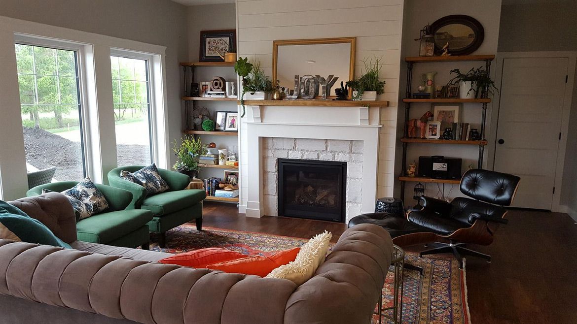 modern sitting room design with fireplace