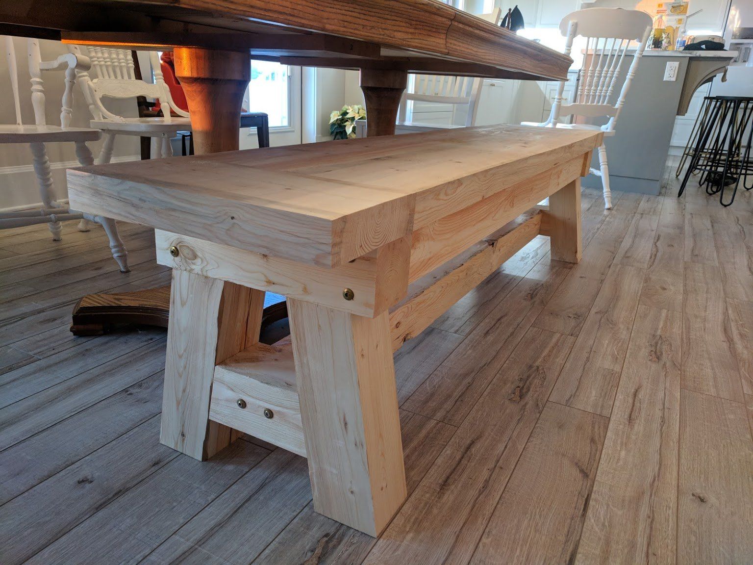 wooden table with wooden bench