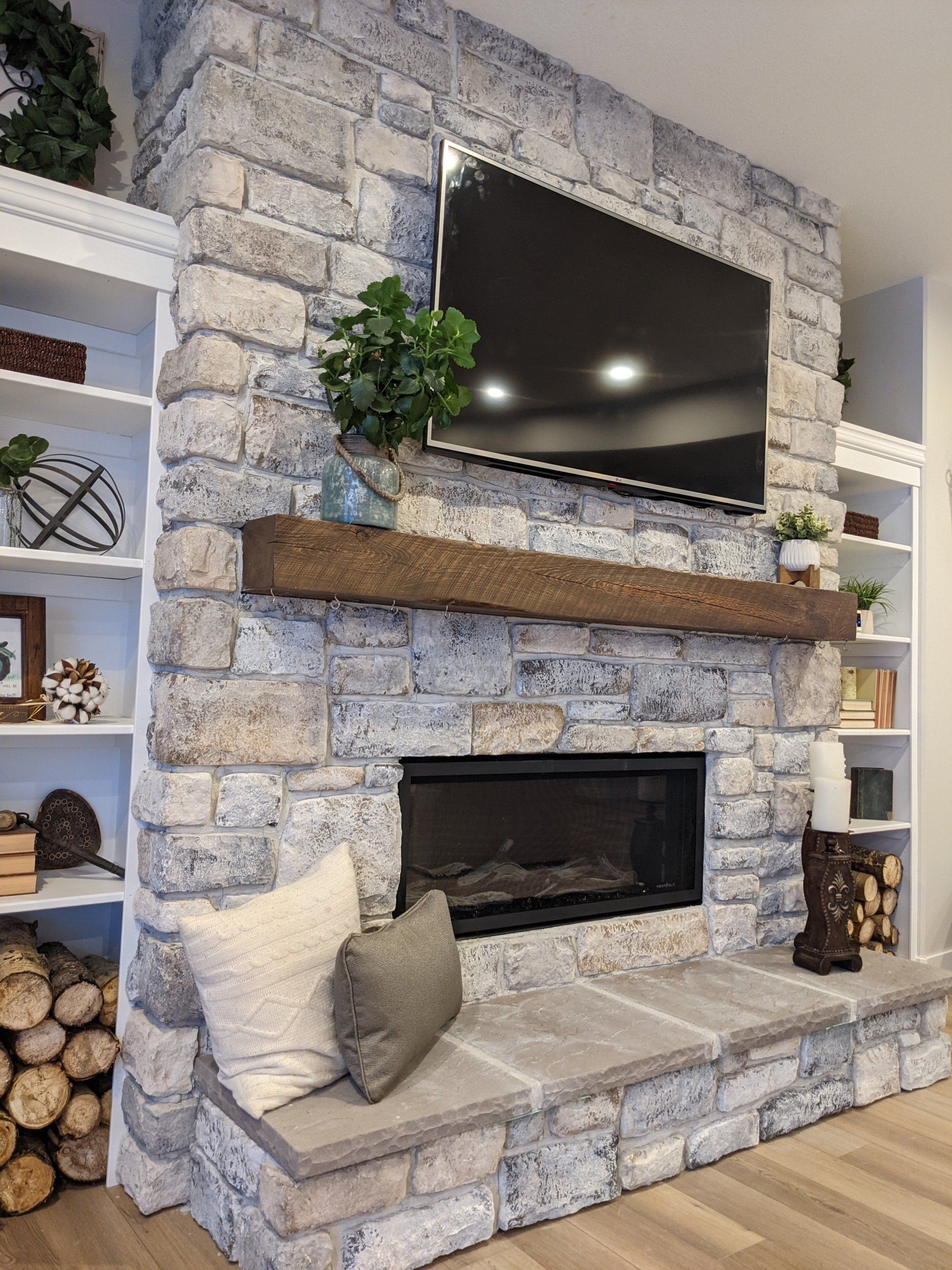 interior design, indoor fireplace with modern look