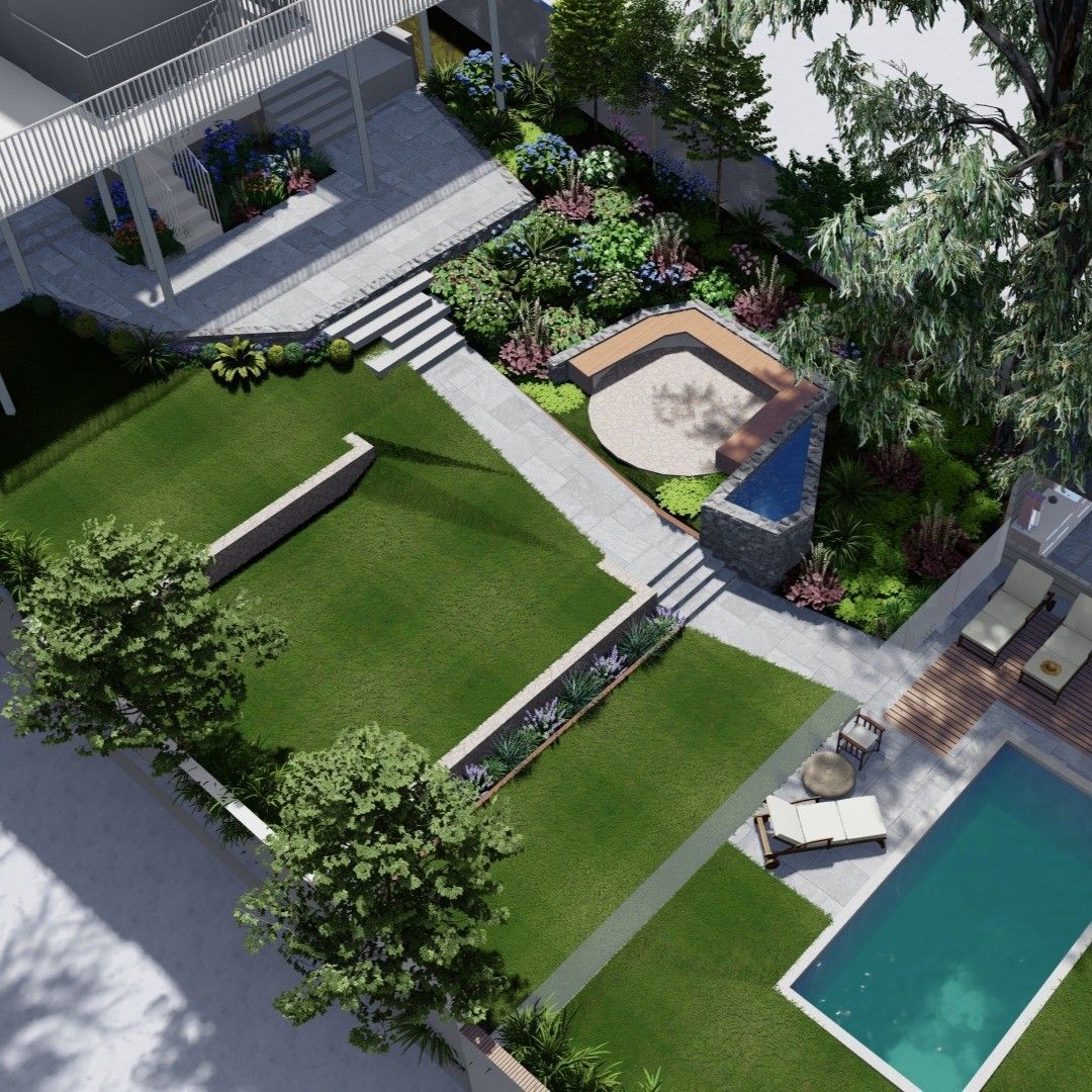 Aerial View of a House with a Garden and Pool — North Wollongong, NSW — East Scape Studio