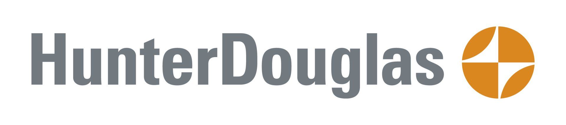 A logo for hunter douglas is shown on a white background.