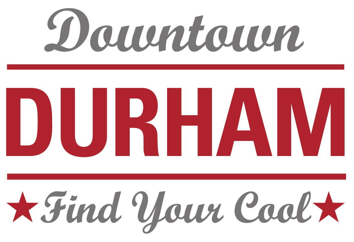 a red and grey logo Downtown Durham