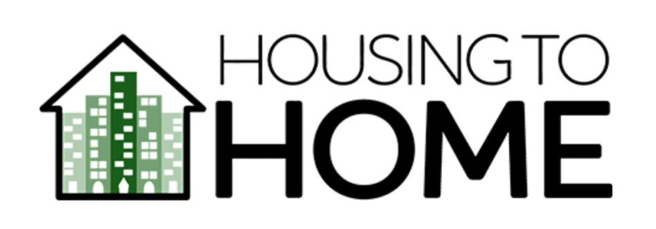 a logo with buildings in the shape of a house