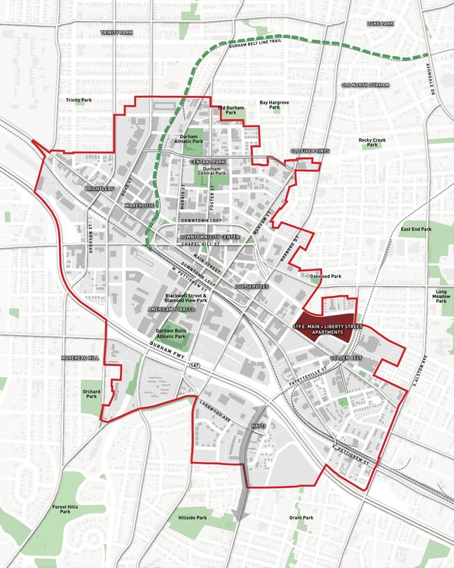 a map of Durham target neighborhood