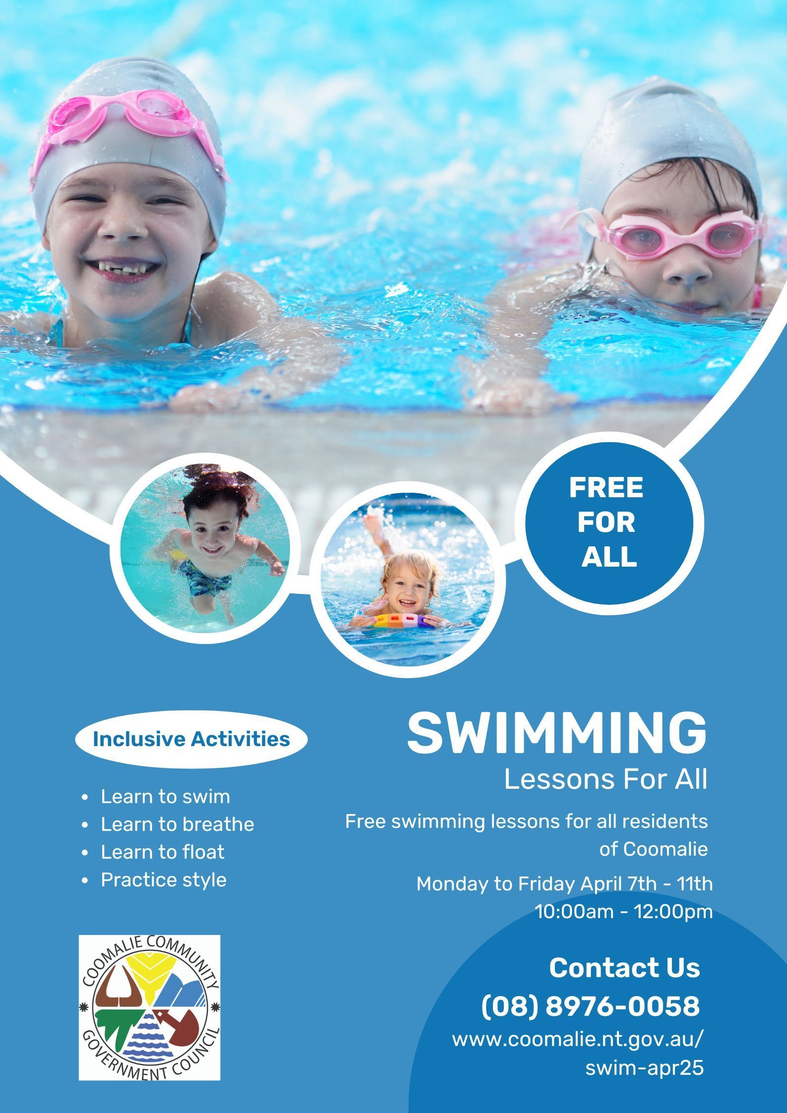 A poster for swimming lessons for kids ages 5 to 18