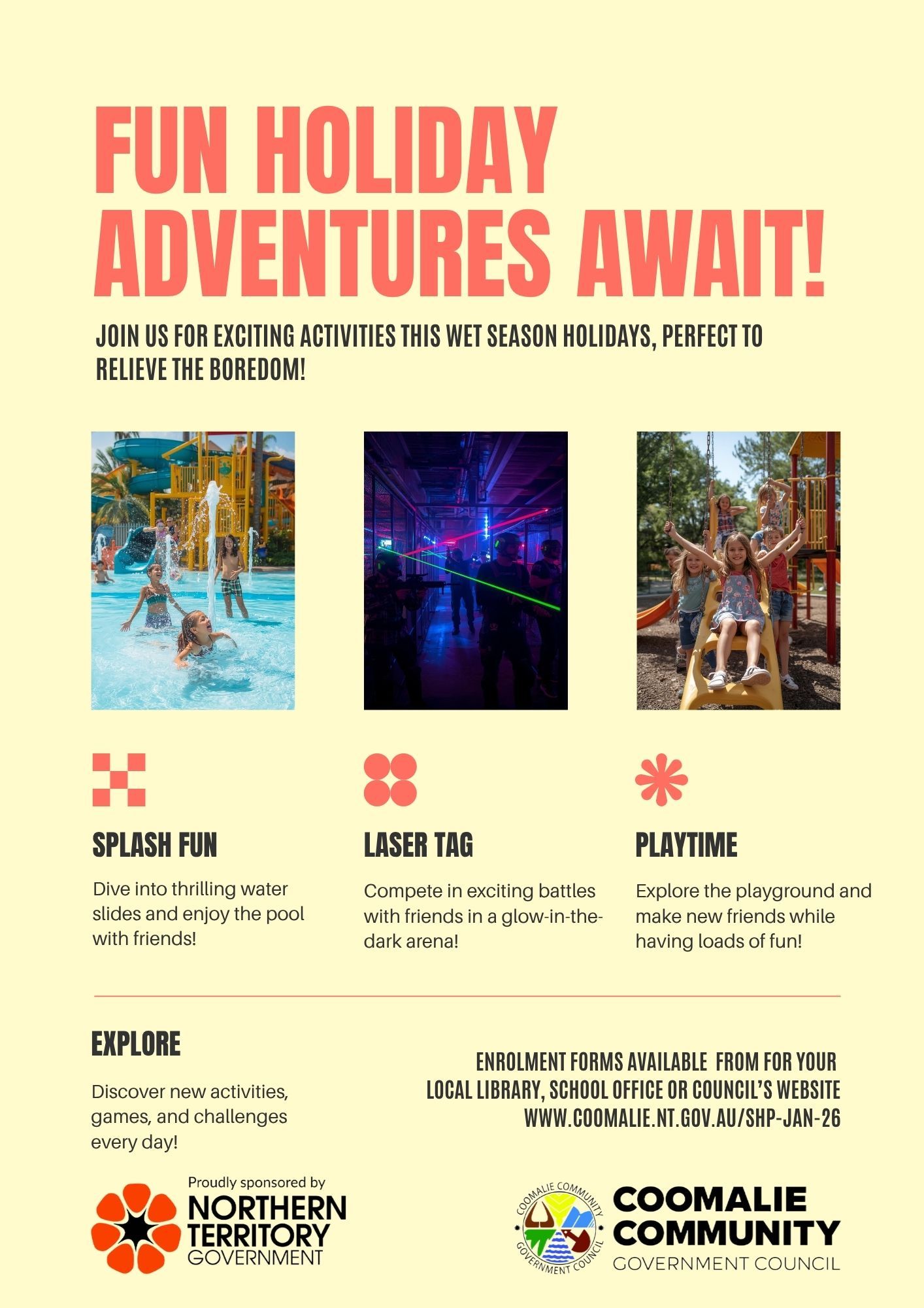 A poster for a school holiday program for january 13 to january 24