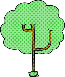 A cartoon drawing of a tree with a polka dot pattern