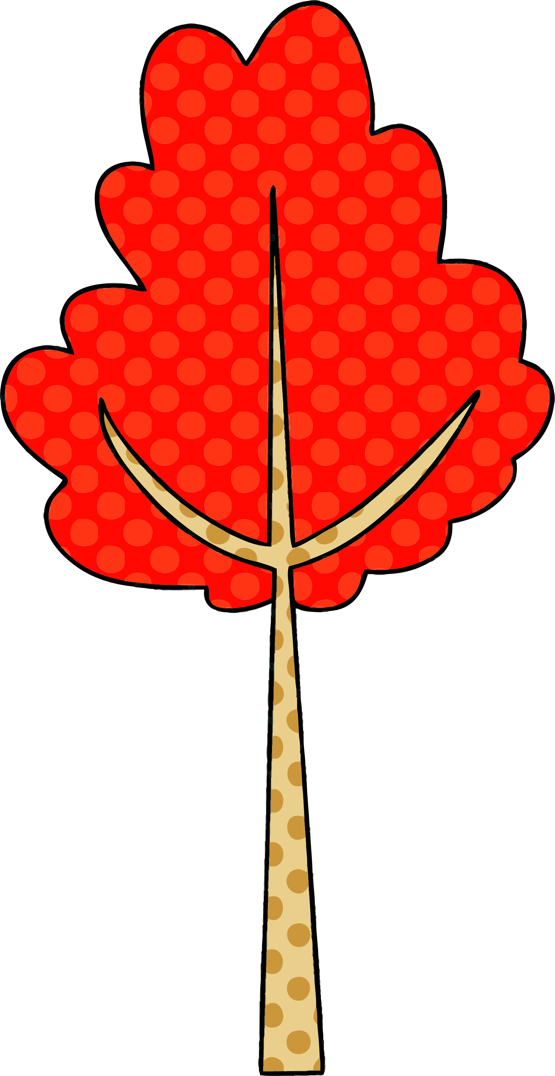A cartoon drawing of a tree with red leaves and a yellow stem.