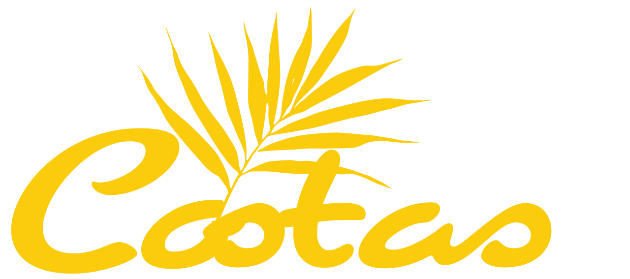 A yellow logo for costas with a palm leaf