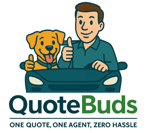 Man and dog in car giving thumbs-up,