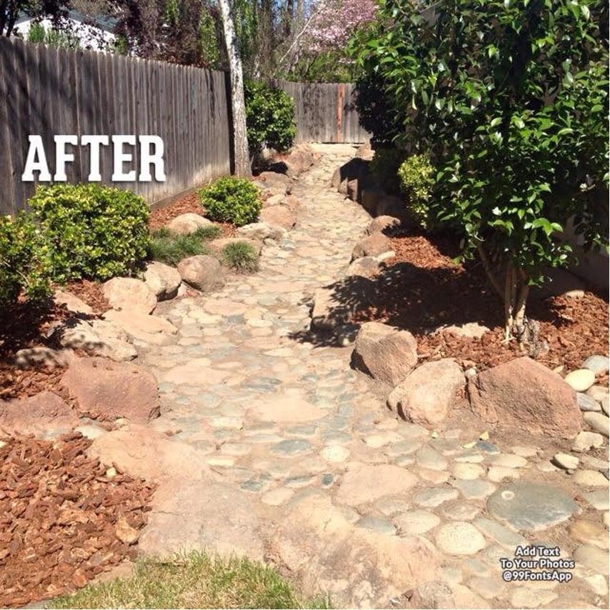 A Picture of A Stone Walkway with A Sign that Says After - Oroville, CA - JR Landscaping 
