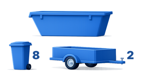 3m2 Skp Bin A blue dumpster positioned above a blue wheelie bin labeled