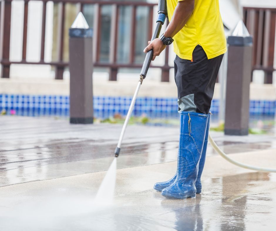 pressure washing a concrete surface