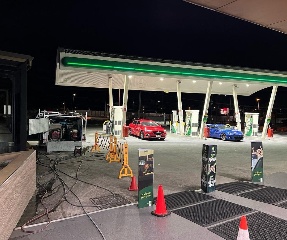Service station pressure washing services by Get Wet Cleaning Services