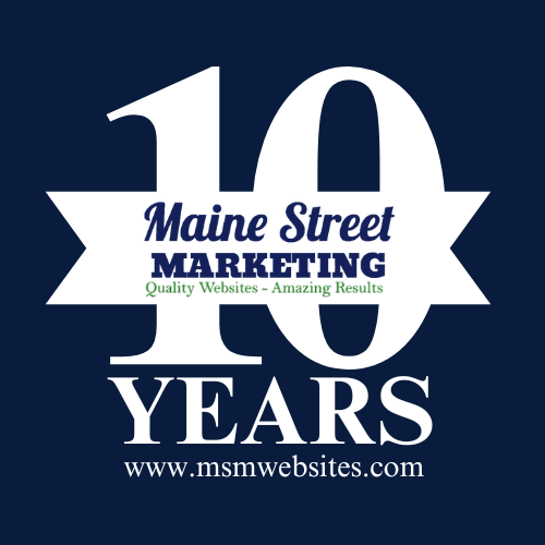 Maine Street Marketing's 10-year anniversary logo.